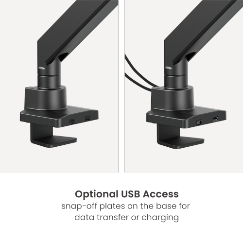 Superkraftig skærmarm med gasfjeder og USB-A- og USB-C-porte - Maks 57 tommer