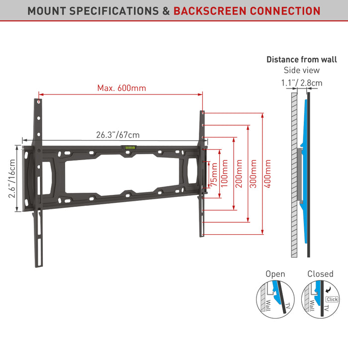 Cheap wall bracket for tight mounting and all screens up to 90"