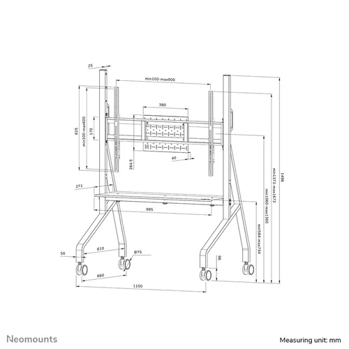 FL50-525WH1 mobile floor support for 55-86 inch screens