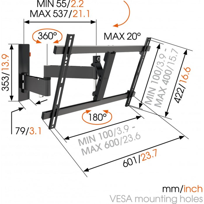 Vogel's WALL 2345 rotating wall bracket for screens up to 65 inches black