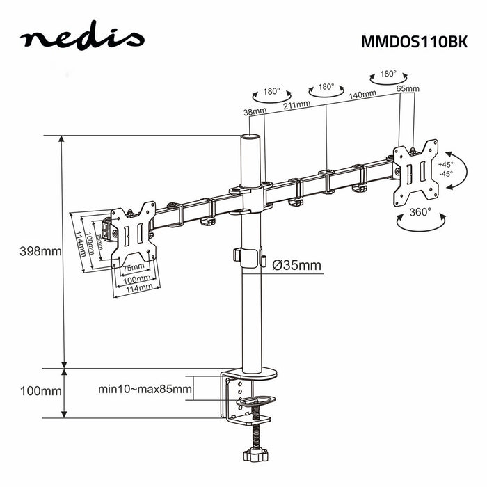 Ergonomic Monitor Bracket | Double Monitor Arm | Rotatable and tiltable | Black