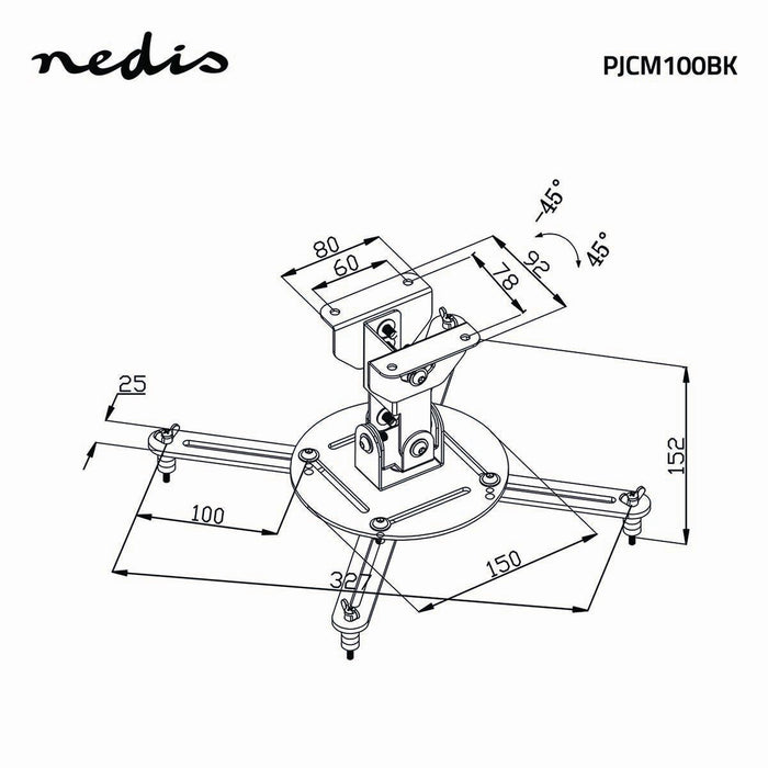 Ceiling bracket for Projector | 360° Rotatable | Max. 10kg | Distance to the Wall of 130 mm | Black