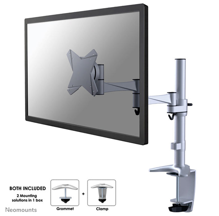 FPMA-D1330SILVER is a desk support with 3 pivot points for flat screens up to 30 inches (76 cm).