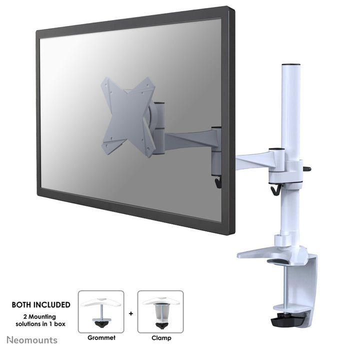 FPMA-D1330WHITE is a desk support with 3 pivot points for flat screens up to 30 inches (76 cm).