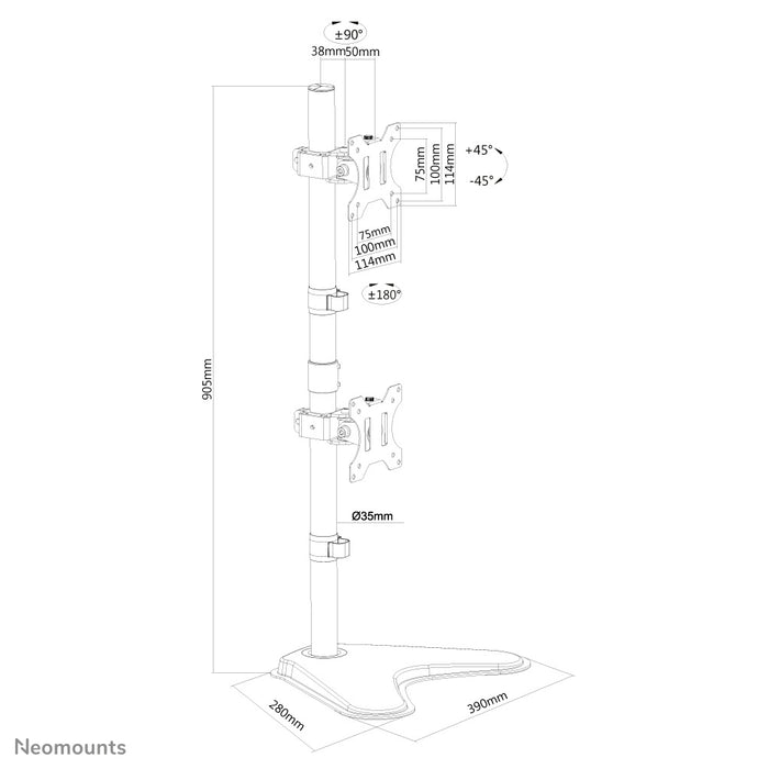 FPMA-D550DDVBLACK is a desk support for 2 flat screens up to 32 inches.