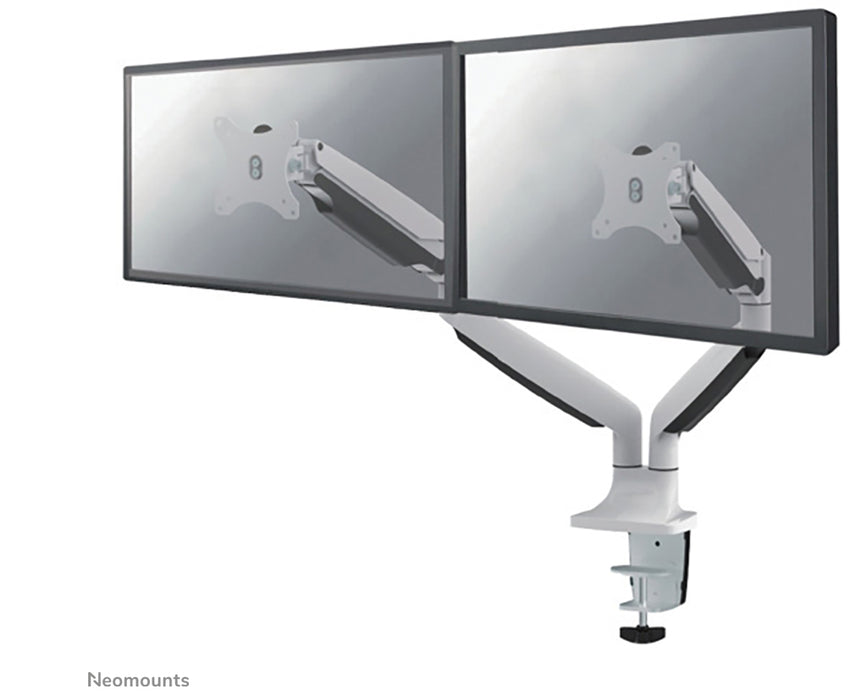 NM-D750DWHITE is a gas-suspended desk support for two flat screens up to 32 inches (82 cm).