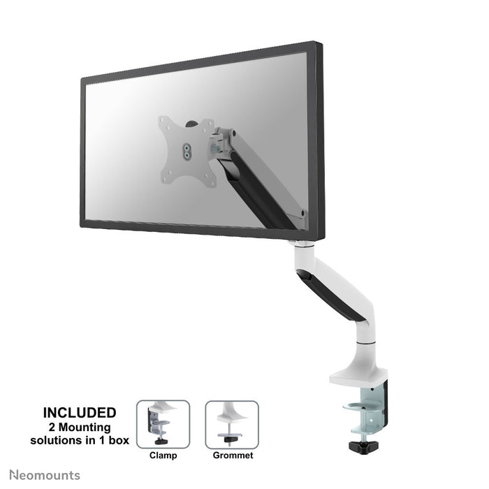 NM-D750WHITE is a desk support with gas spring for flat screens up to 32 inches (82 cm).