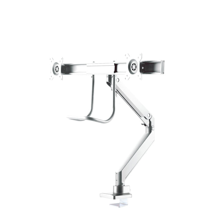NM-D775DXWHITE is a gas-suspended desk support with crossbar and lever for flat screens up to 32 inches (81 cm).