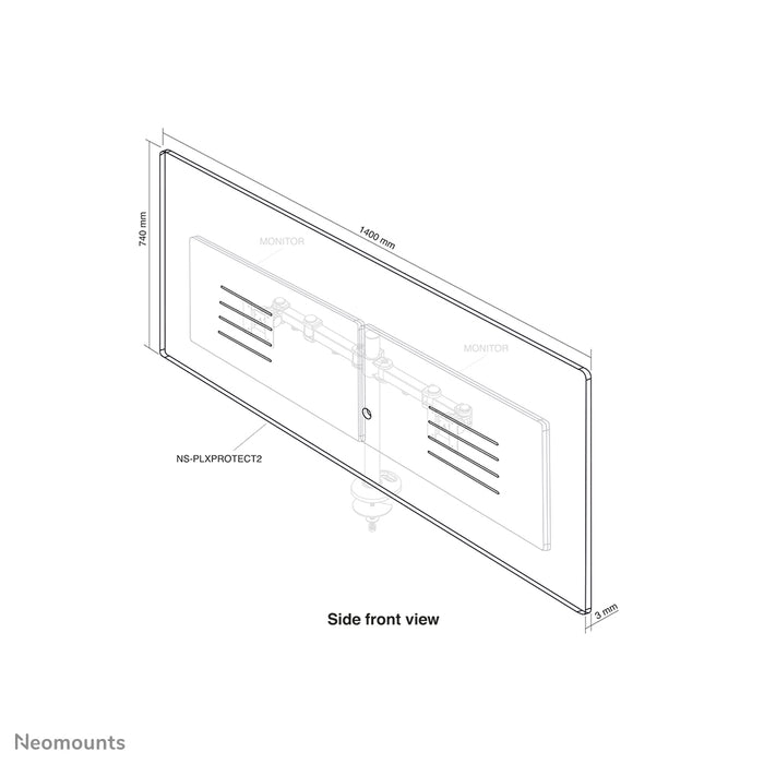 NS-PLXPROTECT2 is a transparent screen for 2 flat screens and provides distance protection on the work floor - Transparent acrylic, 100% recyclable | PLXPROTECT from is registered as an EU Design patent |