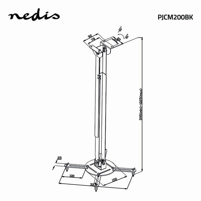 Ceiling bracket for Projector | 360° Rotatable | Max. 10kg | Distance to the Wall 550 - 1000 mm | Black