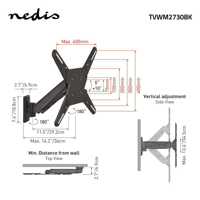 Vertical TV Wall Bracket | 29 - 55" | Max. 20 kg | 345 mm vertical reach