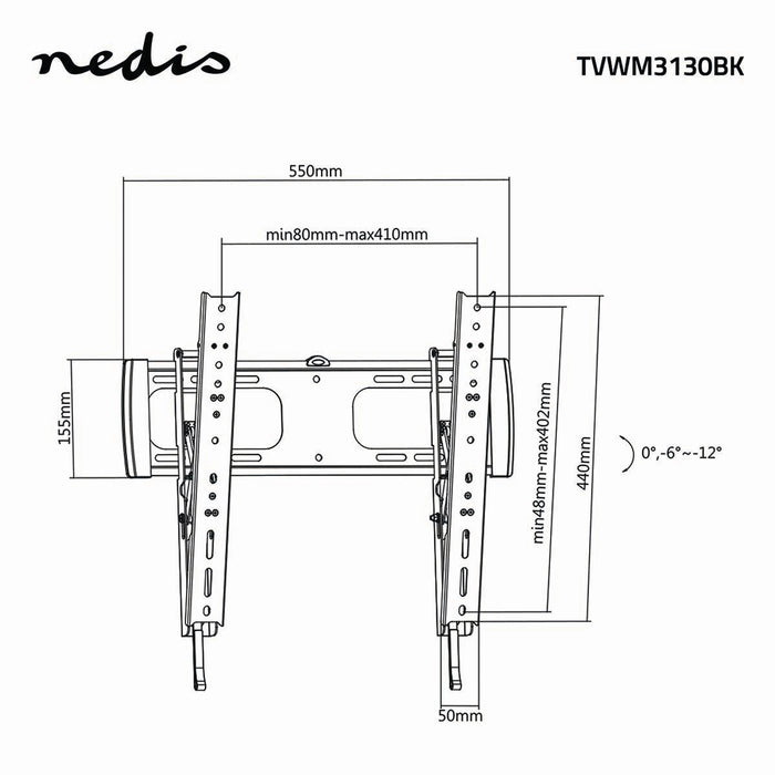 Tiltable TV Wall Bracket | 32 - 55" | Max. 40 kg | Tilt angle 12°