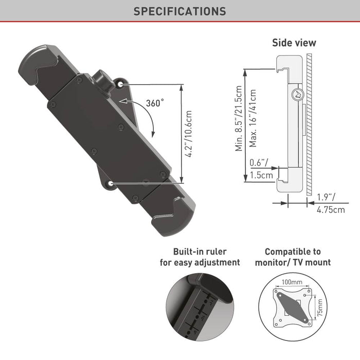 Fixed rotatable tablet holder up to 14 inches