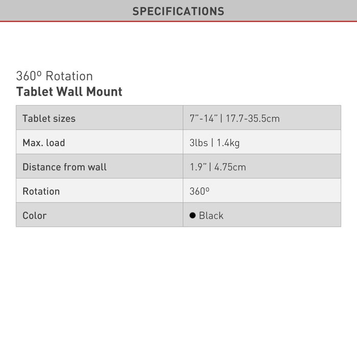 Fixed rotatable tablet holder up to 14 inches