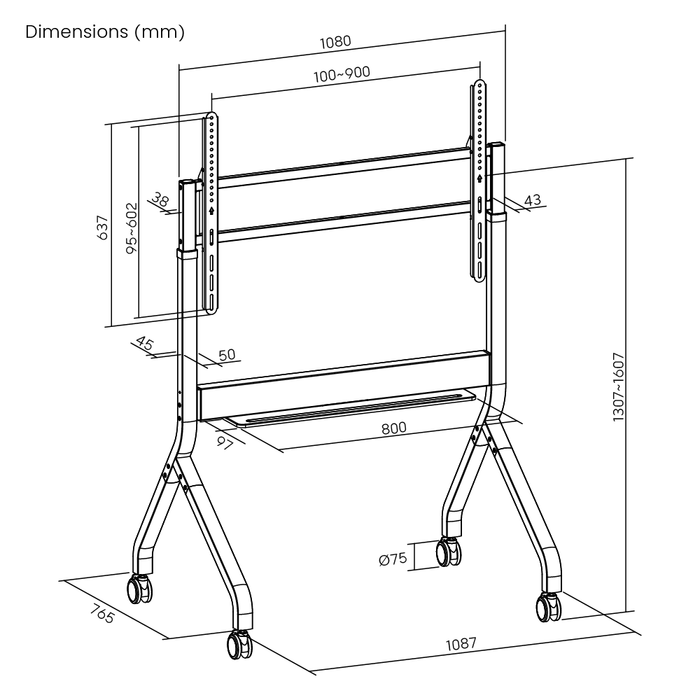 Wolff Mount TVB-136 | Electrically height-adjustable presentation furniture Suitable for 50–90 inches | VESA 900x600 | Max. 90 kg