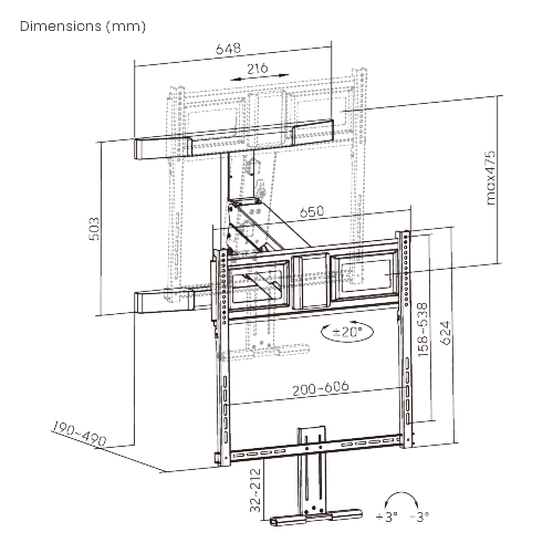 Pull-Down TV Mount – Swivel – 47 cm Height Adjustment – Suitable for up to 86 inch
