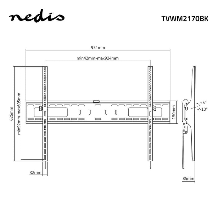 Tiltable fixed TV bracket up to 100 inches