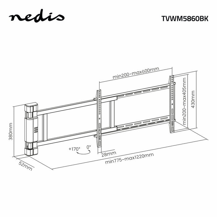 Electric TV Wall Mount 32–75" | Max. 40 kg | 90° Swivel Angle | Remote Control