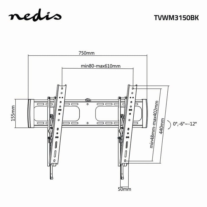 Tiltable TV Wall Bracket | 37 - 70" | Max. 40 kg | Tilt angle 12°