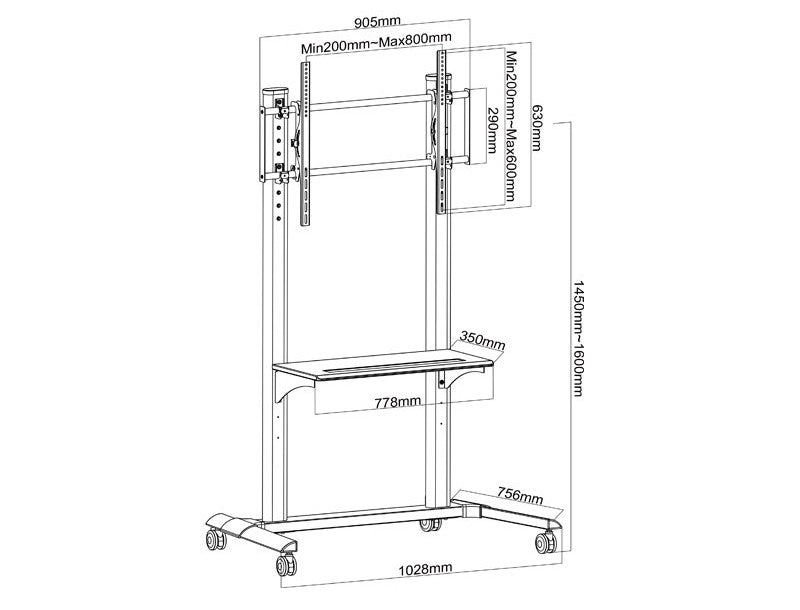 Mobile TV Stand up to 100 Inches – Heavy Duty | Wolff Mount | VESA 800x600 | 80 KG
