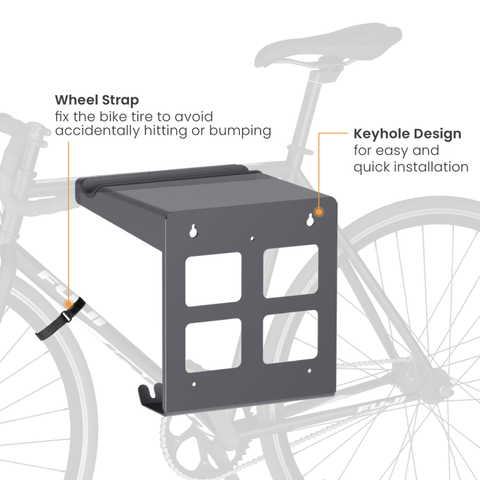 Wolff Mount Metal Road Bike Wall Mount with Storage Shelf, Black