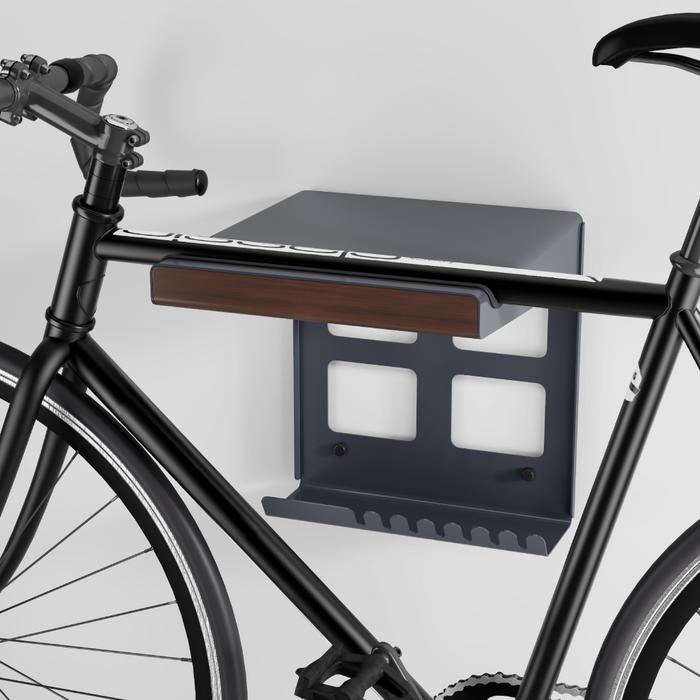 Wolff Mount Metal Road Bike Wall Mount with Storage Shelf, Black