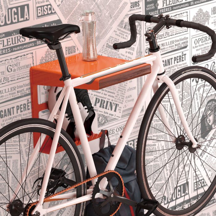 Wolff Mount Metal Road Bike Wall Mount Dutch Orange with Storage Shelf