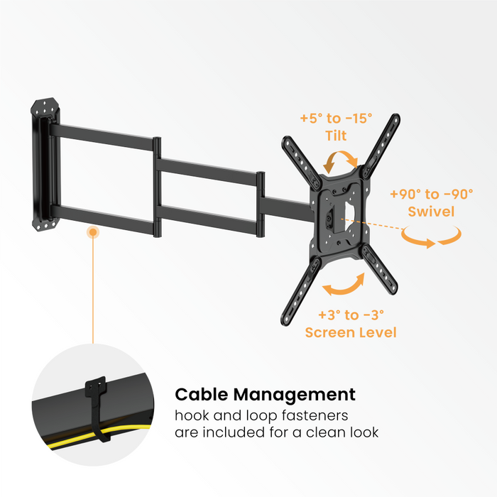 Wolff Mount Extra lange Full-Motion TV Muurbeugel tot 65 inch (95cm uit de muur)