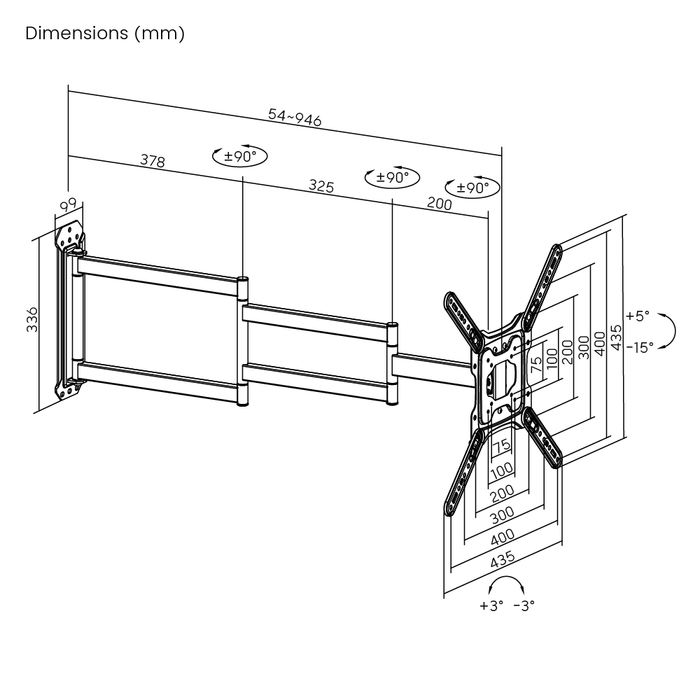 Wolff Mount Extra lange Full-Motion TV Muurbeugel tot 65 inch (95cm uit de muur)