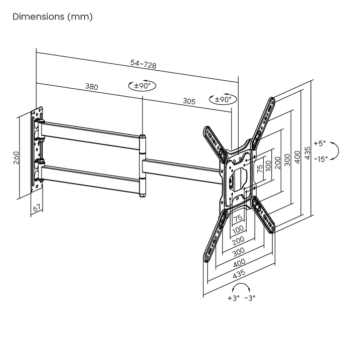 TV bracket for screens up to 65 inches (76 cm from the wall)