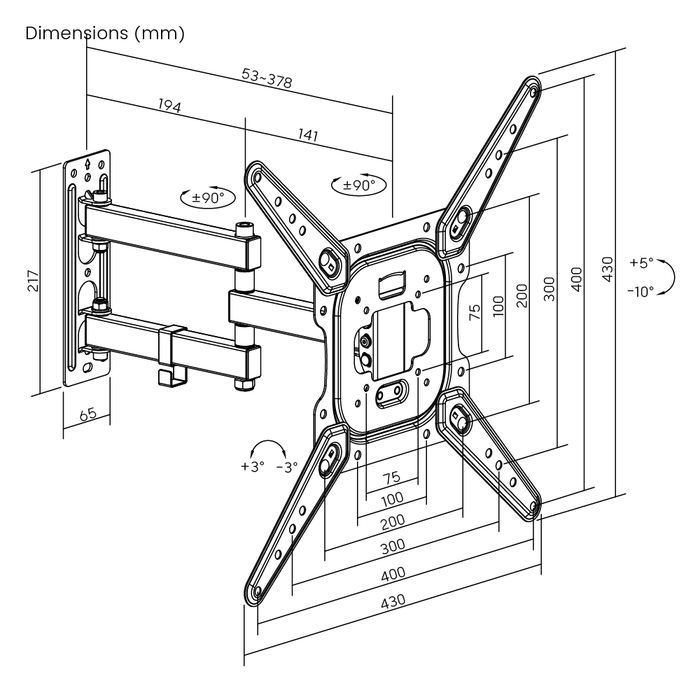 Long sturdy wall bracket for screens up to 42" inches