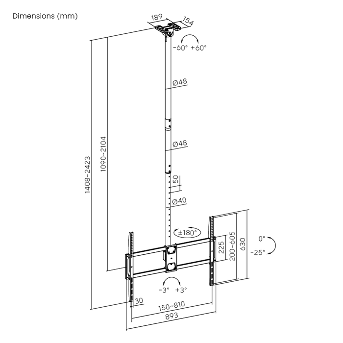 Wolff Mount Ceiling Mount for Samsung Screens 50-100 inches – Super Sturdy &amp; Adjustable