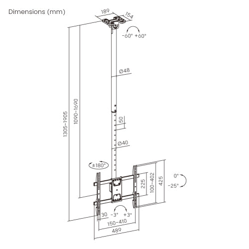 Wolff Mount | Universele Plafond TV Beugel  | Tot 55 Inch | Draaibaar | Kantelbaar en Verstelbaar in Hoogte